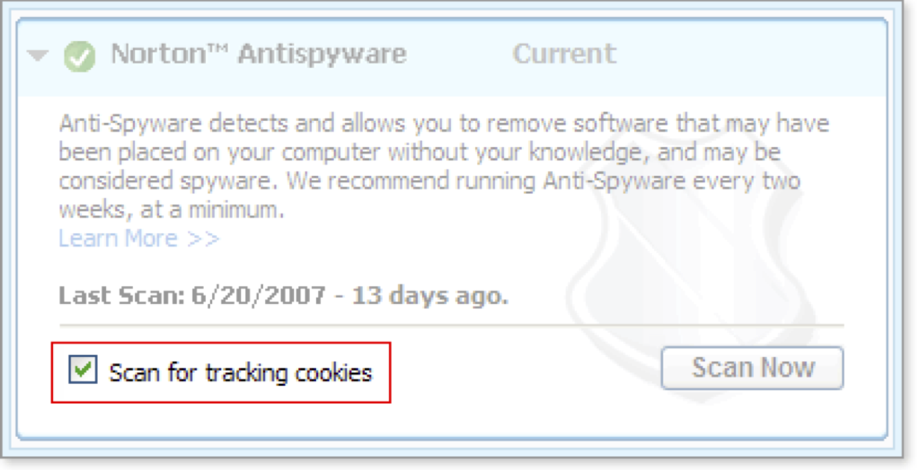 Check the Scan for tracking cookies option to scan for cookies