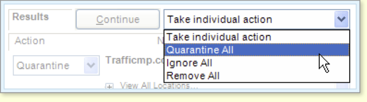 Select Quarantine All from the action menu.