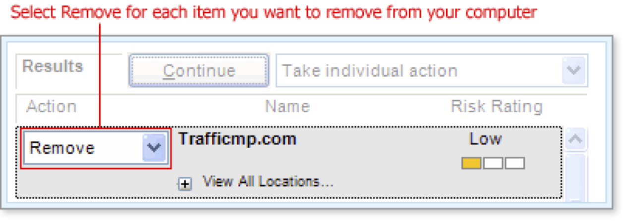 Select an item from the scan results, then click Remove.