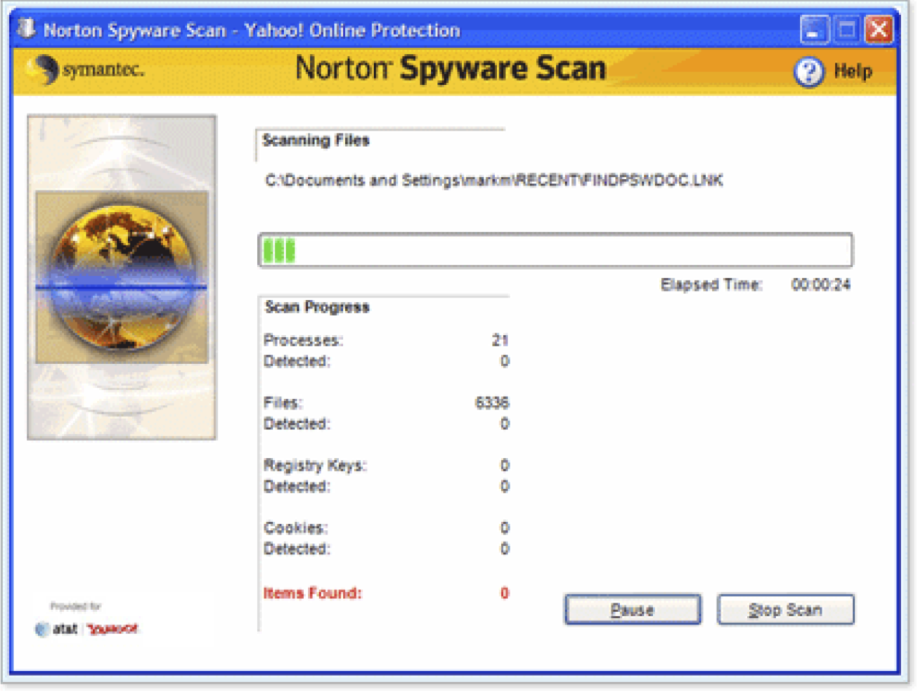 A spyware scan in progress.
