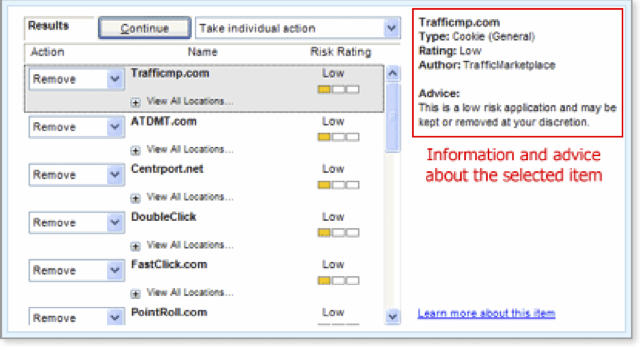 Example of Anti-Spyware scan results