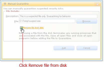 Select the check box Remove file from disk