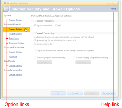 Click a link for one of the options