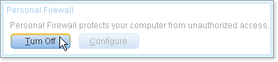 Click Personal Firewall, then click Turn Off