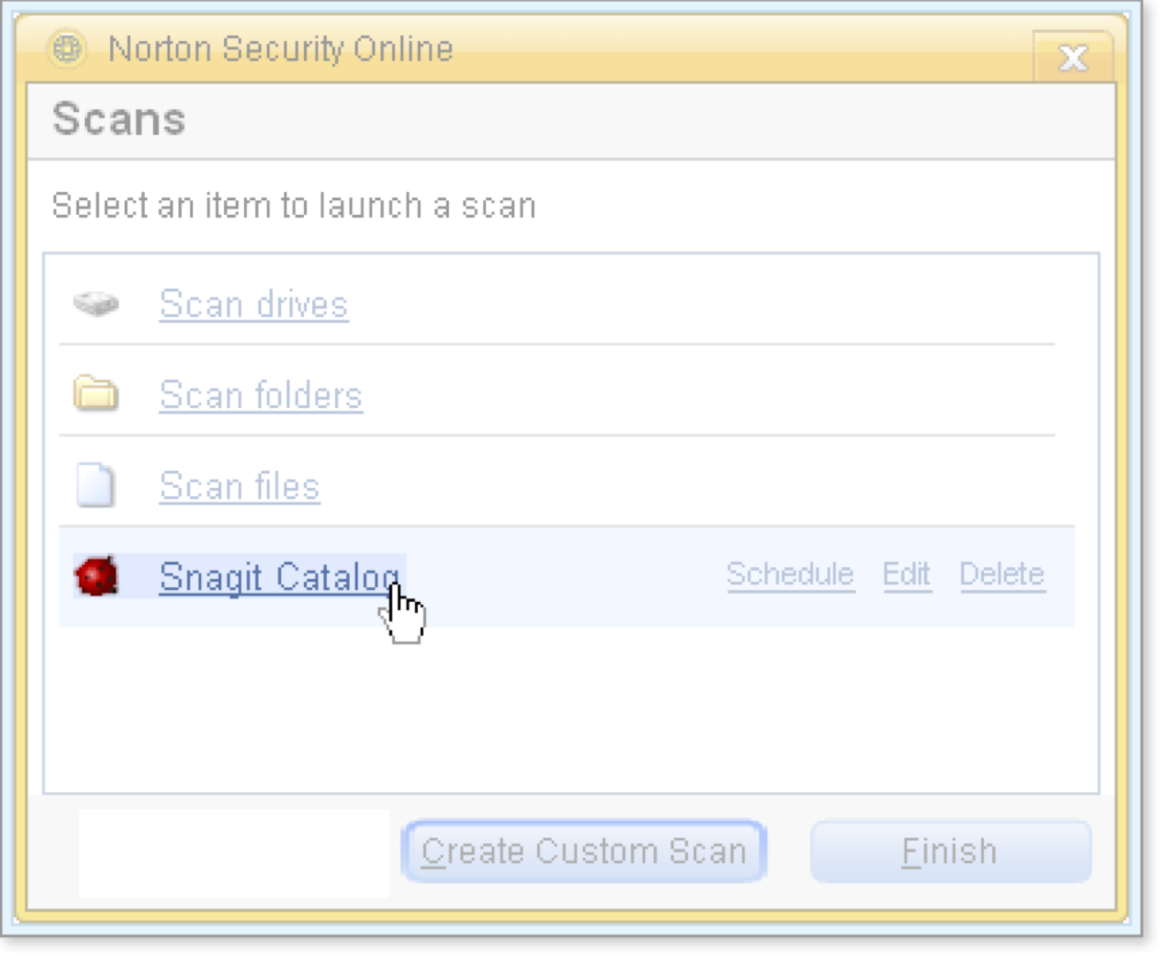 Click the name of a custom scan