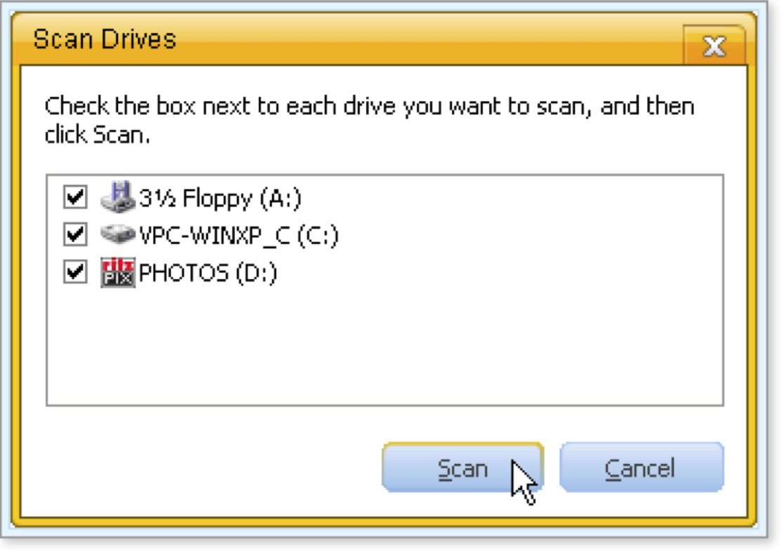 Select the drives that you want to scan