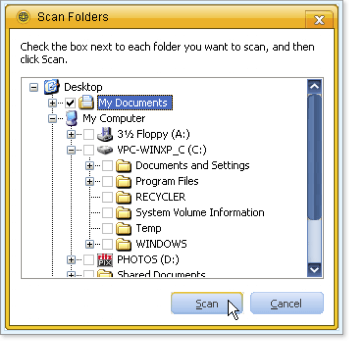 Select the folders that you want to scan