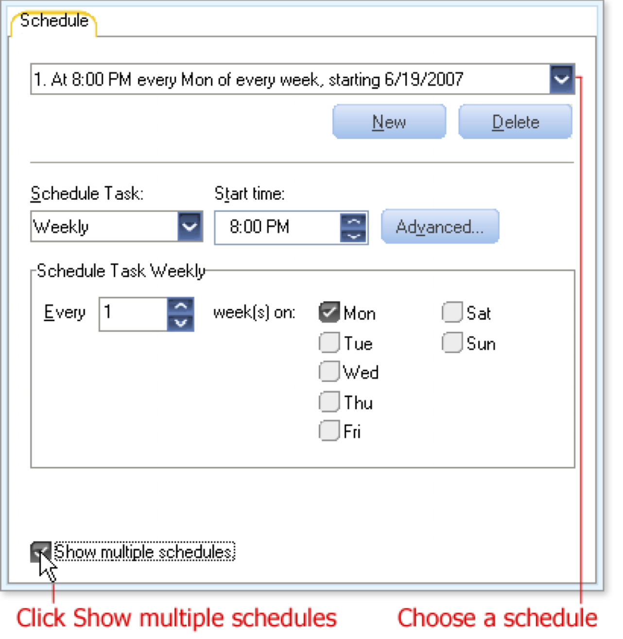Click Show multiple schedules
