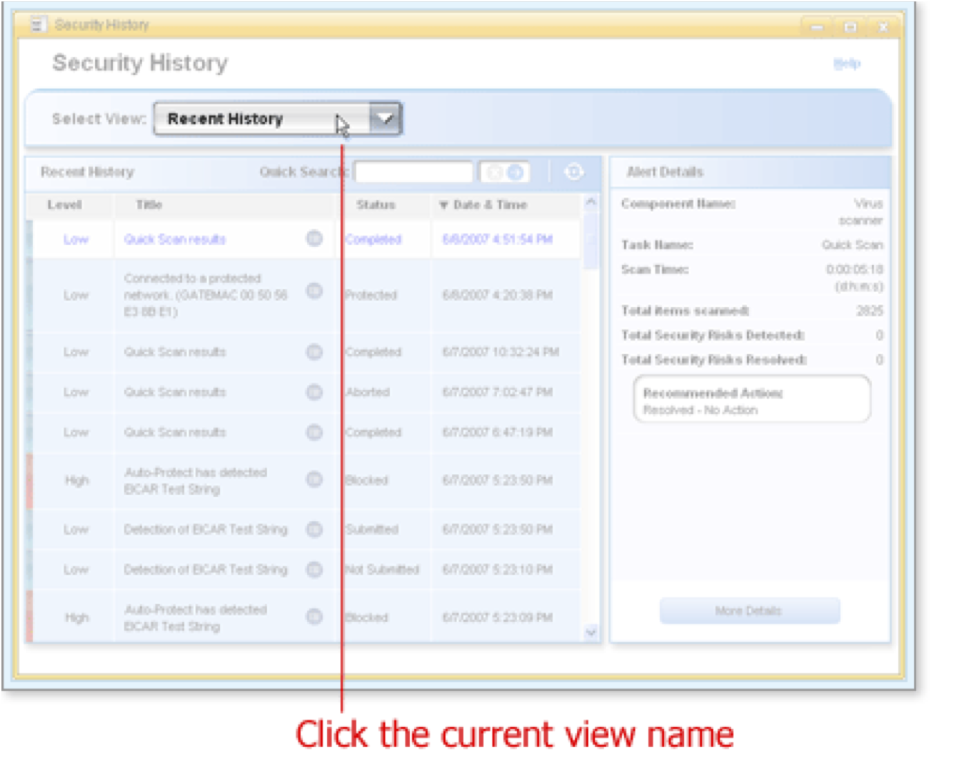 Click the current view name