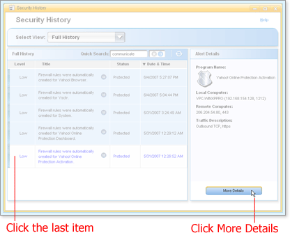 Click a row then click the More Details button