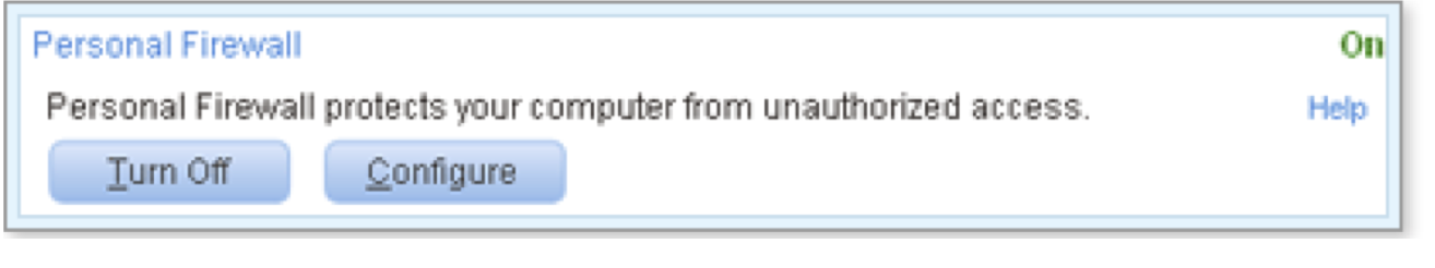 Click Turn Off, Configure, or Help for further functions