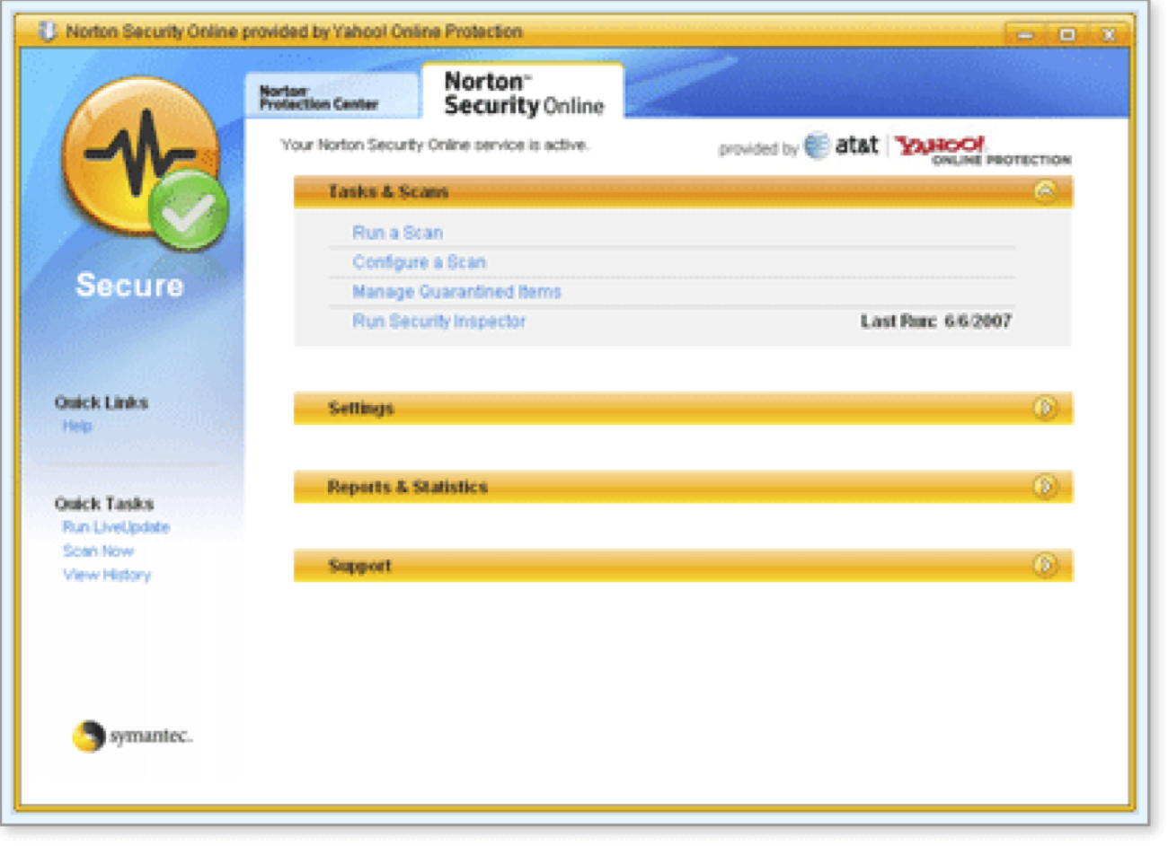 The Norton Security Online window