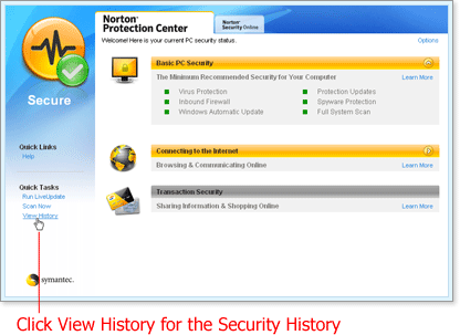Click the View History link to open Security History.