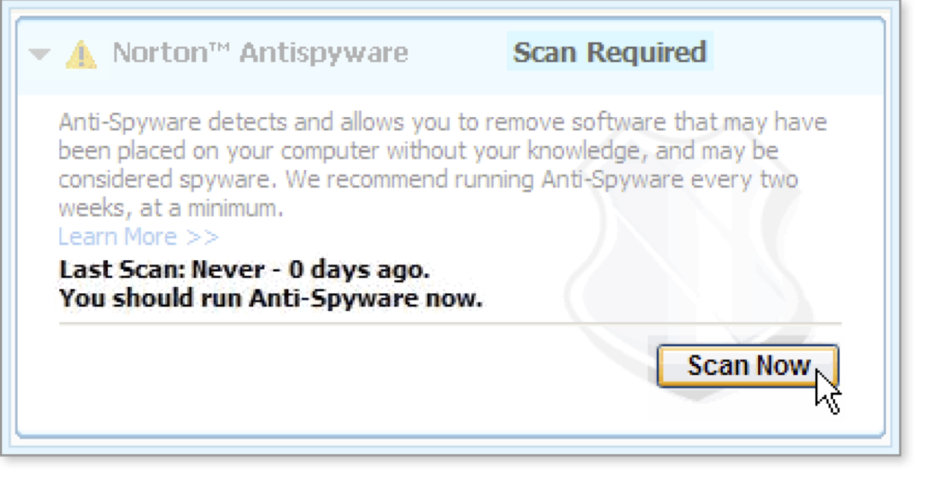 The Norton Antispyware display area expanded.
